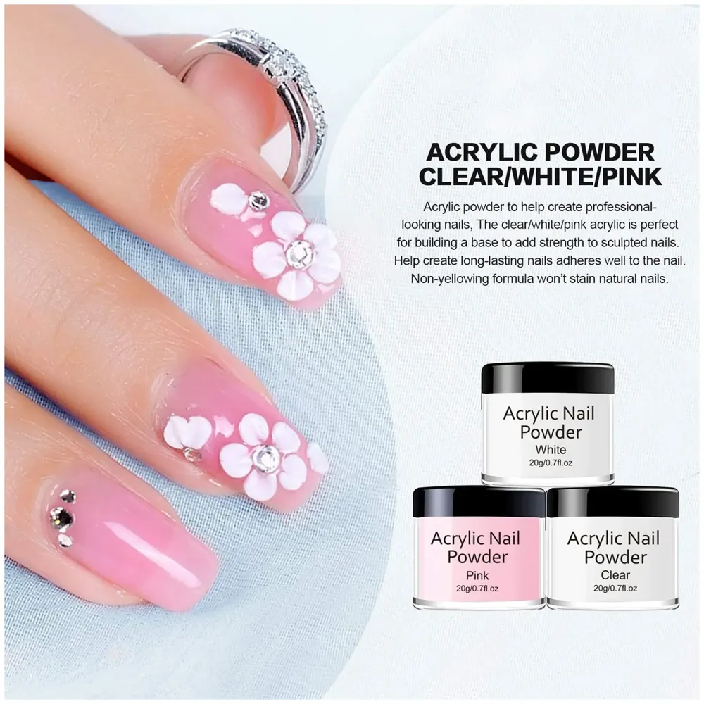 Monomer And 3 Acrylic Powder Kit with Professional Monomer For Nail Extension Acrylic Nail Brush for nail art