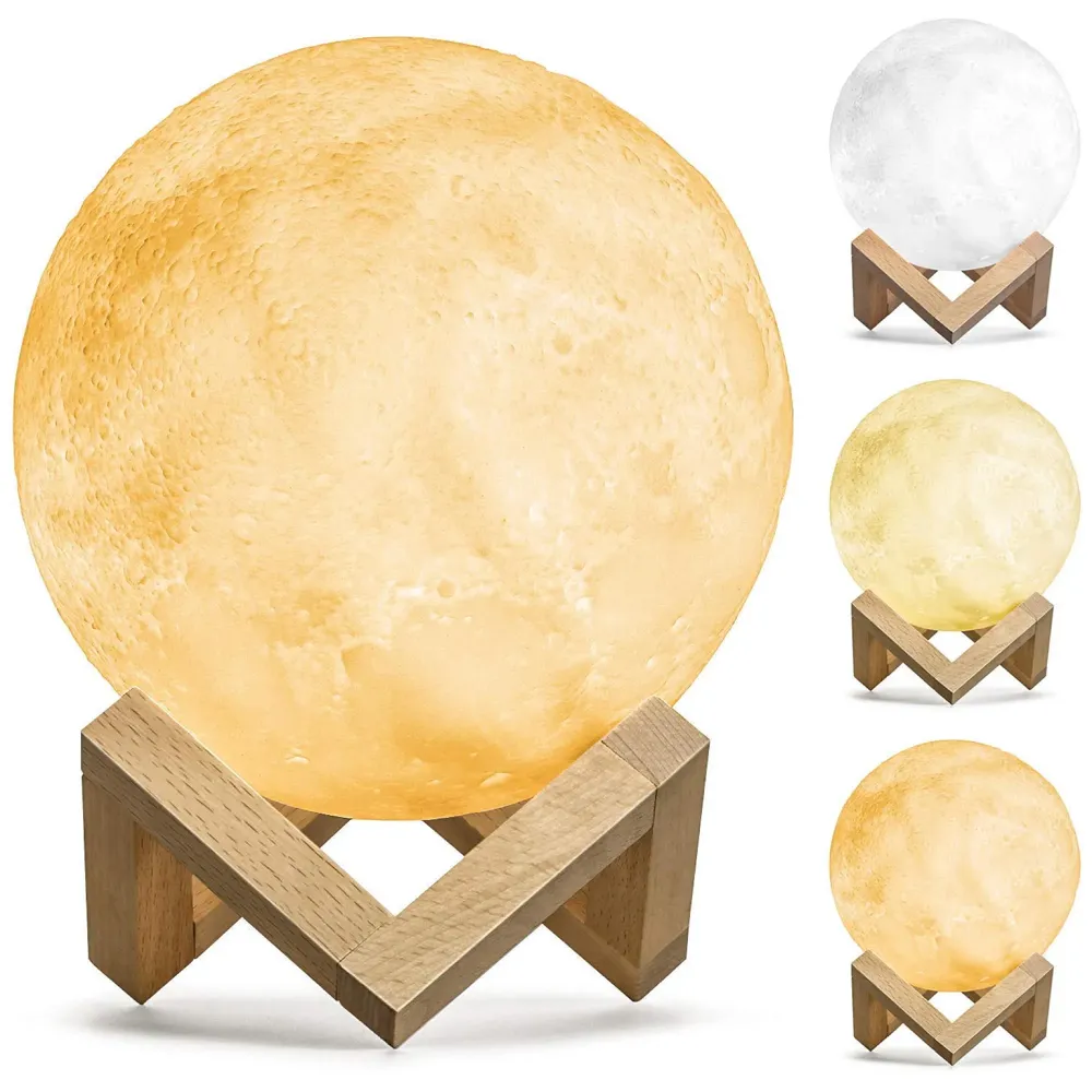 Upgraded Award Winning Moon Lamp Moon Light Touch Control Brightness 5.9 Inch 3D Printing Glowing Lunar Lamp Night Light with Stand USB Rechargeable Dimmable 3 Colours