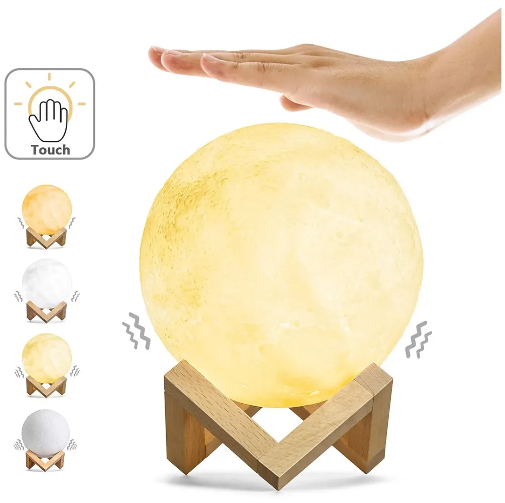 Upgraded Award Winning Moon Lamp Moon Light Touch Control Brightness 5.9 Inch 3D Printing Glowing Lunar Lamp Night Light with Stand USB Rechargeable Dimmable 3 Colours - 2