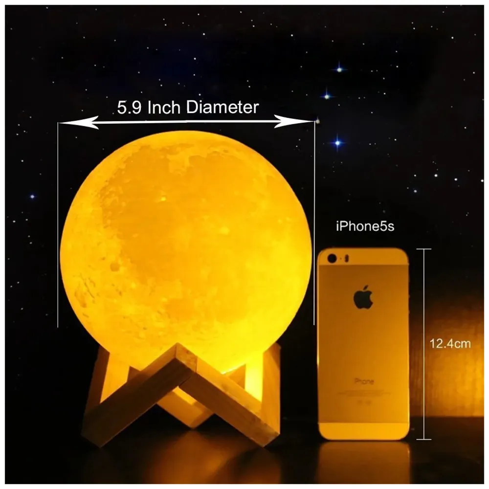 Upgraded Award Winning Moon Lamp Moon Light Touch Control Brightness 5.9 Inch 3D Printing Glowing Lunar Lamp Night Light with Stand USB Rechargeable Dimmable 3 Colours