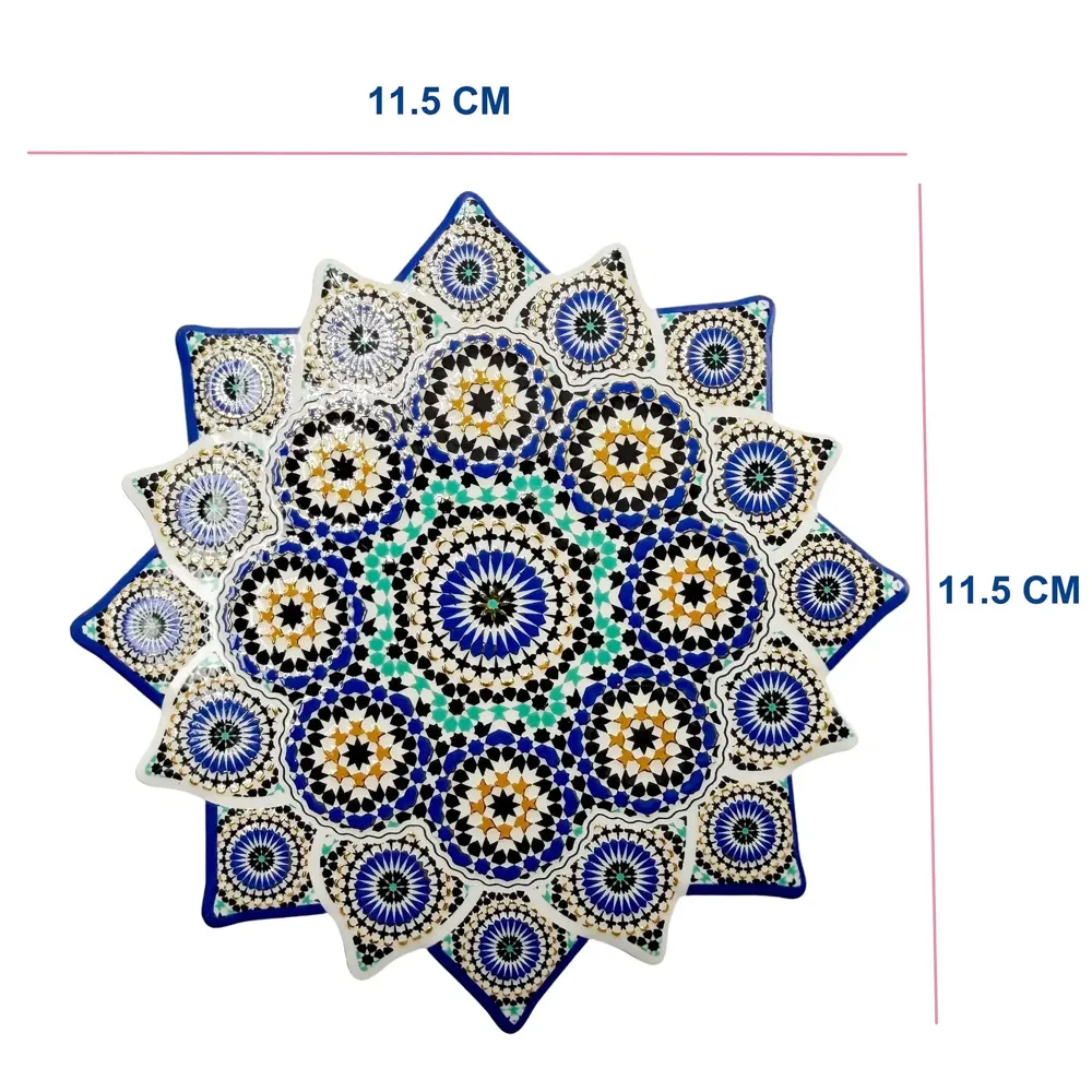 Star Moroccan Design Ceramic Coasters for Table Decor, Set of 6 | U.V. Printed Flower Shaped Ceramic with Cork Base for Anti-Skid | Gift for Housewarming Room Bar Decor (4.5 inches) - 2