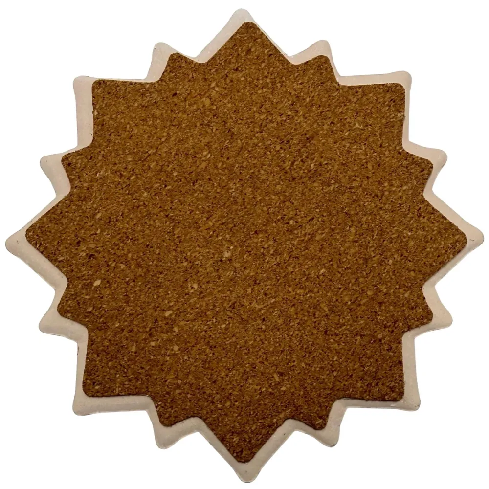 Star Moroccan Design Ceramic Coasters for Table Decor, Set of 6 | U.V. Printed Flower Shaped Ceramic with Cork Base for Anti-Skid | Gift for Housewarming Room Bar Decor (4.5 inches) - 4