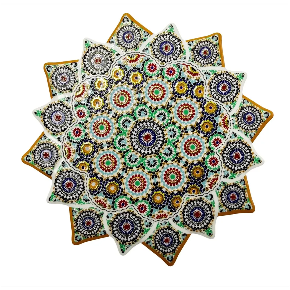 Star Moroccan Design Ceramic Coasters for Table Decor, Set of 6 | U.V. Printed Flower Shaped Ceramic with Cork Base for Anti-Skid | Gift for Housewarming Room Bar Decor (4.5 inches) - 5