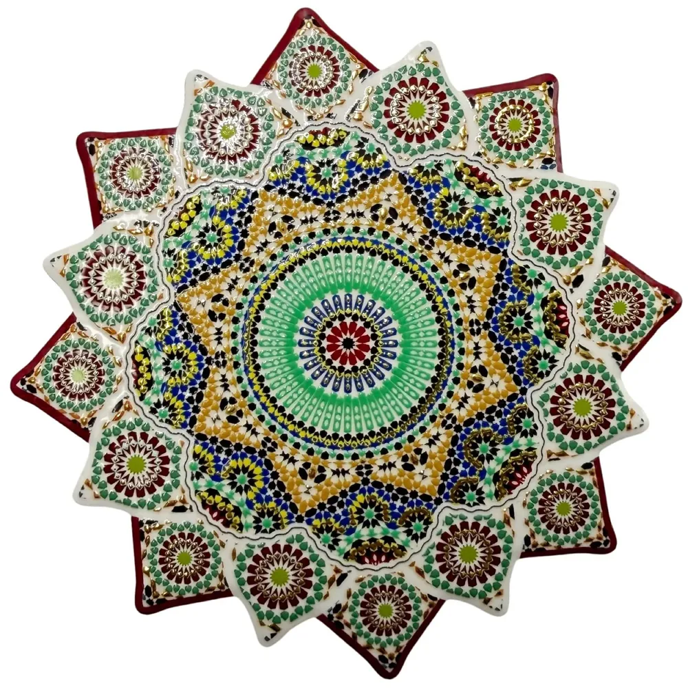 Star Moroccan Design Ceramic Coasters for Table Decor, Set of 6 | U.V. Printed Flower Shaped Ceramic with Cork Base for Anti-Skid | Gift for Housewarming Room Bar Decor (4.5 inches) - 6