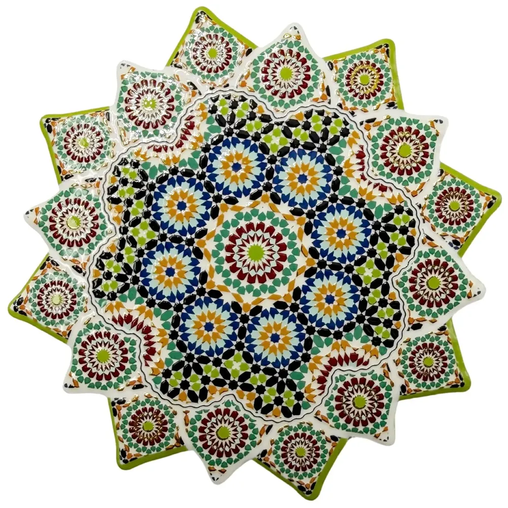 Star Moroccan Design Ceramic Coasters for Table Decor, Set of 6 | U.V. Printed Flower Shaped Ceramic with Cork Base for Anti-Skid | Gift for Housewarming Room Bar Decor (4.5 inches) - 7