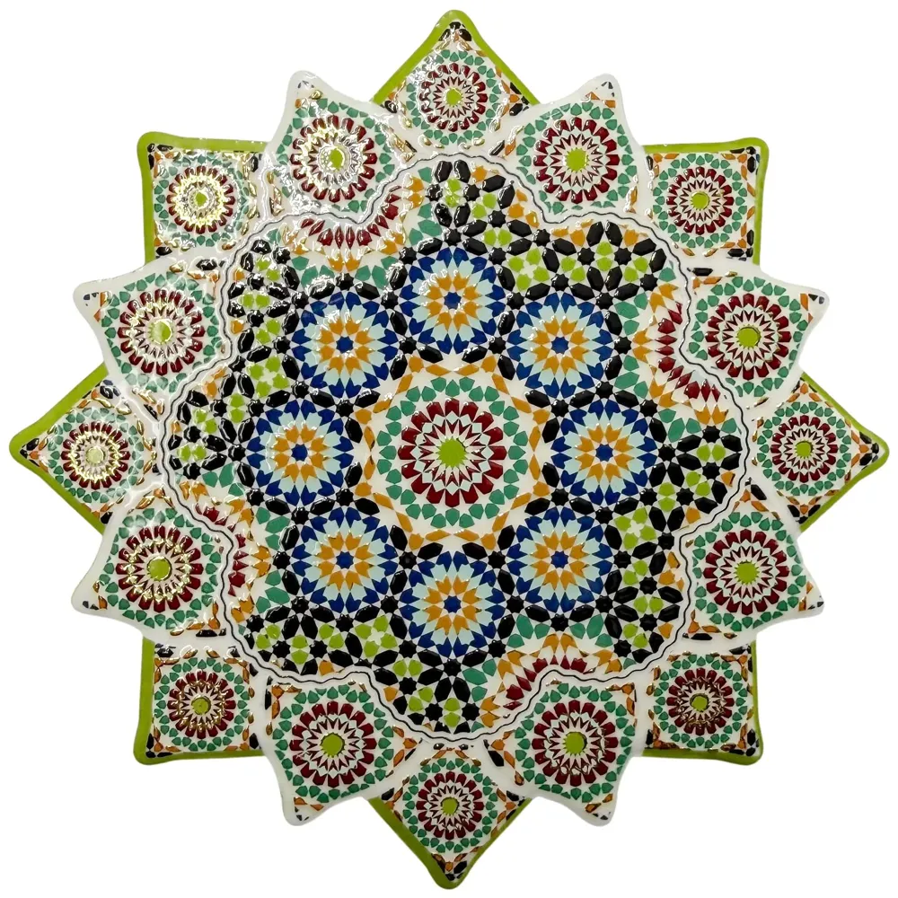 Star Moroccan Design Ceramic Coasters for Table Decor, Set of 6 | U.V. Printed Flower Shaped Ceramic with Cork Base for Anti-Skid | Gift for Housewarming Room Bar Decor (4.5 inches) - 8