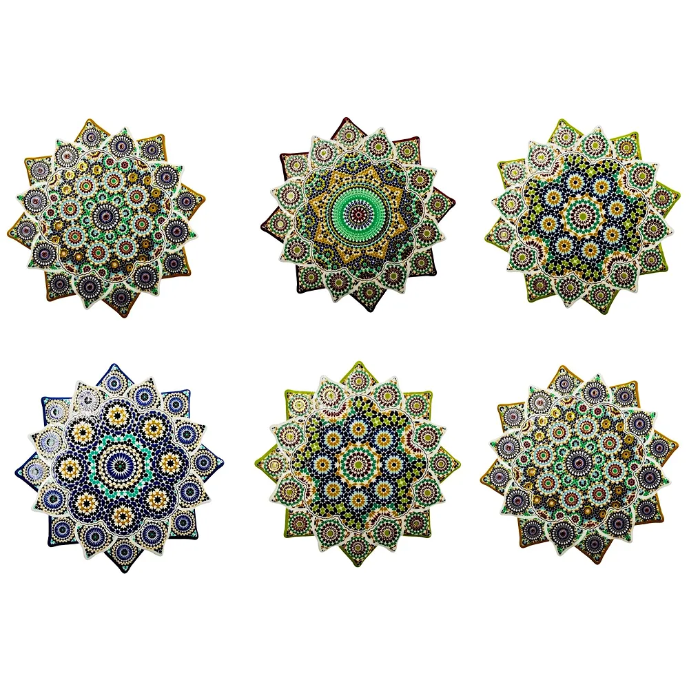 Set of 6 Star Moroccan Ceramic Coasters UV Printed Cork 4.5 inch