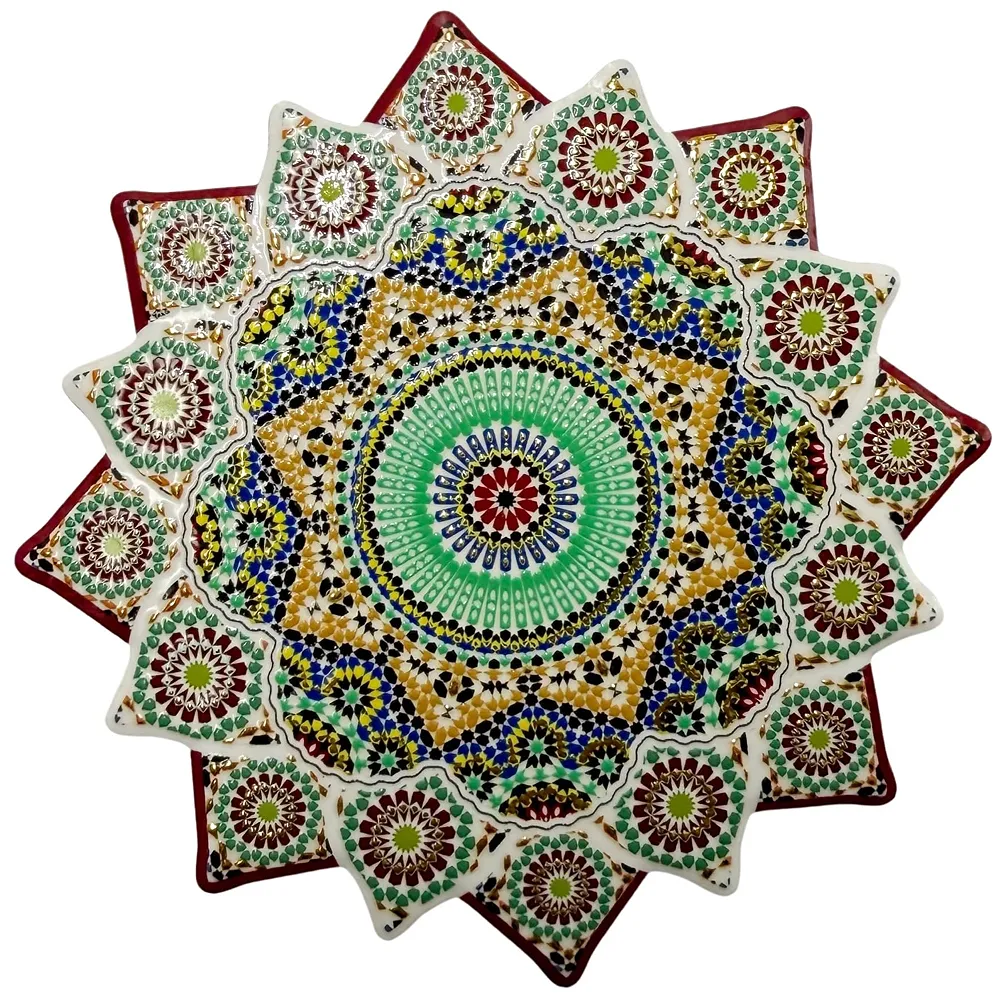 Set of 6 Star Moroccan Ceramic Coasters UV Printed Cork 4.5 inch
