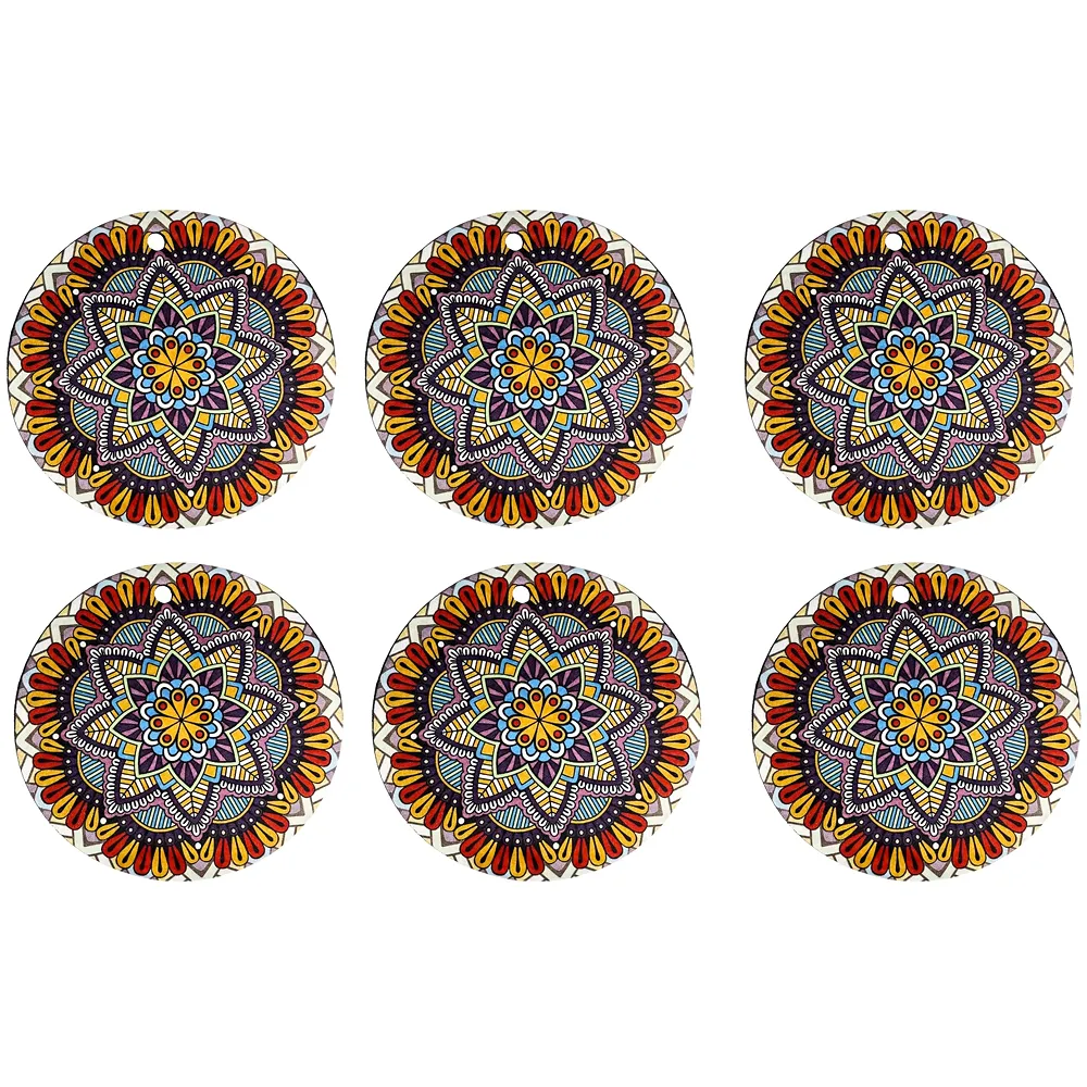 Set of 6 Moroccan PVC Flower Shaped Coasters Anti Skid 5.5in Red