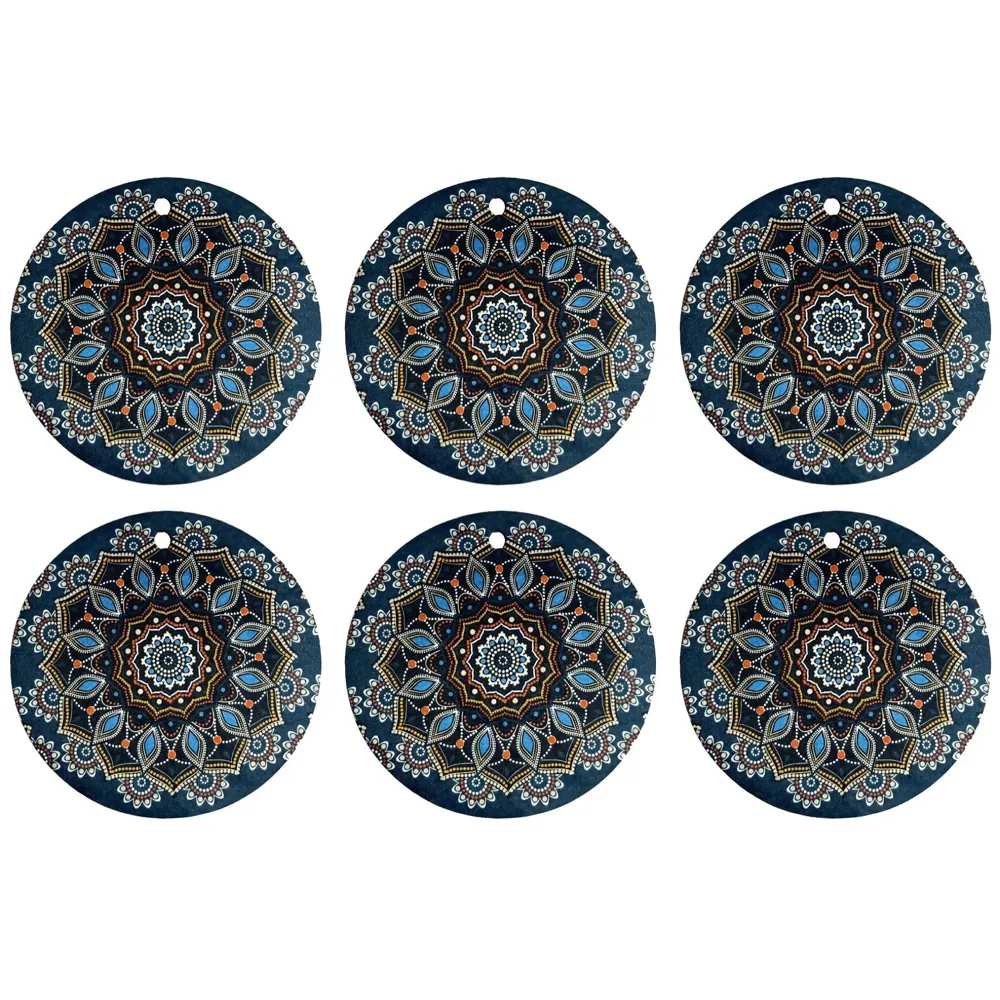 6 Pcs Moroccan Design PVC Flexible Coasters for Table Decor, Set of 6 Printed Flower Shaped Base for Anti-Skid | Gift for Housewarming Room Bar Decor (5.5 inches) Dark Green
