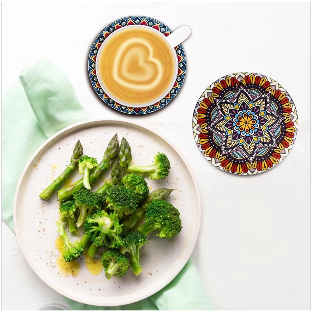 6 Pcs Moroccan Design PVC Flexible Coasters for Table Decor, Set of 6 Printed Flower Shaped Base for Anti-Skid | Gift for Housewarming Room Bar Decor (5.5 inches) Red - 4