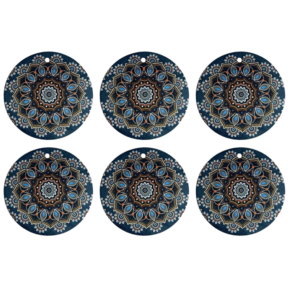 6 Pcs Moroccan Design PVC Flexible Coasters for Table Decor, Set of 6 Printed Flower Shaped Base for Anti-Skid | Gift for Housewarming Room Bar Decor (4 inches) Dark Green Small
