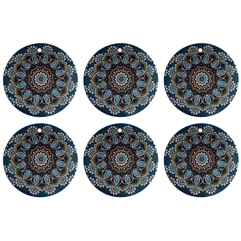 6 Pcs Moroccan Design PVC Flexible Coasters for Table Decor, Set of 6 Printed Flower Shaped Base for Anti-Skid | Gift for Housewarming Room Bar Decor (4 inches) Dark Green Small