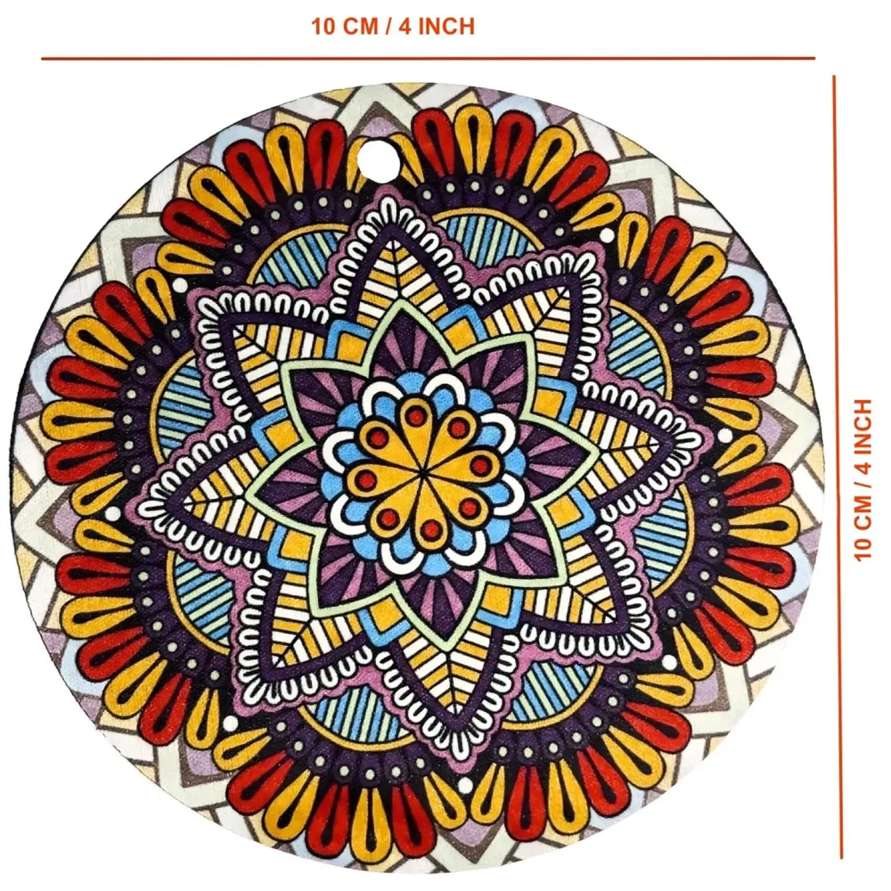 6 Pcs Moroccan Design PVC Flexible Coasters for Table Decor, Set of 6 Printed Flower Shaped Base for Anti-Skid | Gift for Housewarming Room Bar Decor (4 inches) Red Small - 2