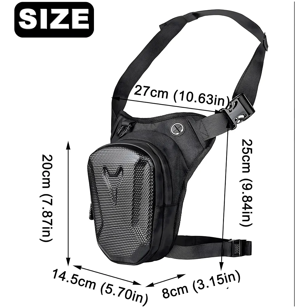 Waterproof Motorcycle Leg Bag | Hard Shell Carbon Texture | 4-Way Wear Leg Crossbody Chest Shoulder | Double Layer Storage | Honeycomb Pad | Men Women