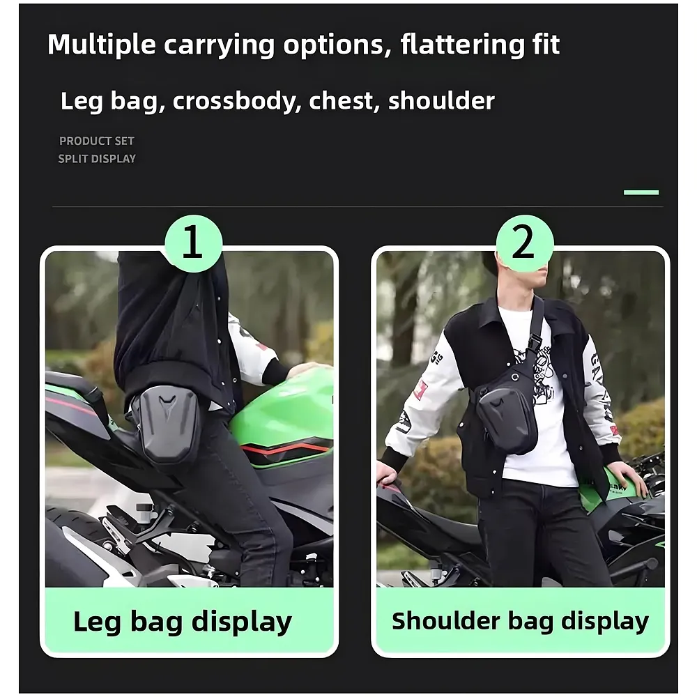 Waterproof Motorcycle Leg Bag | Hard Shell Carbon Texture | 4-Way Wear Leg Crossbody Chest Shoulder | Double Layer Storage | Honeycomb Pad | Men Women