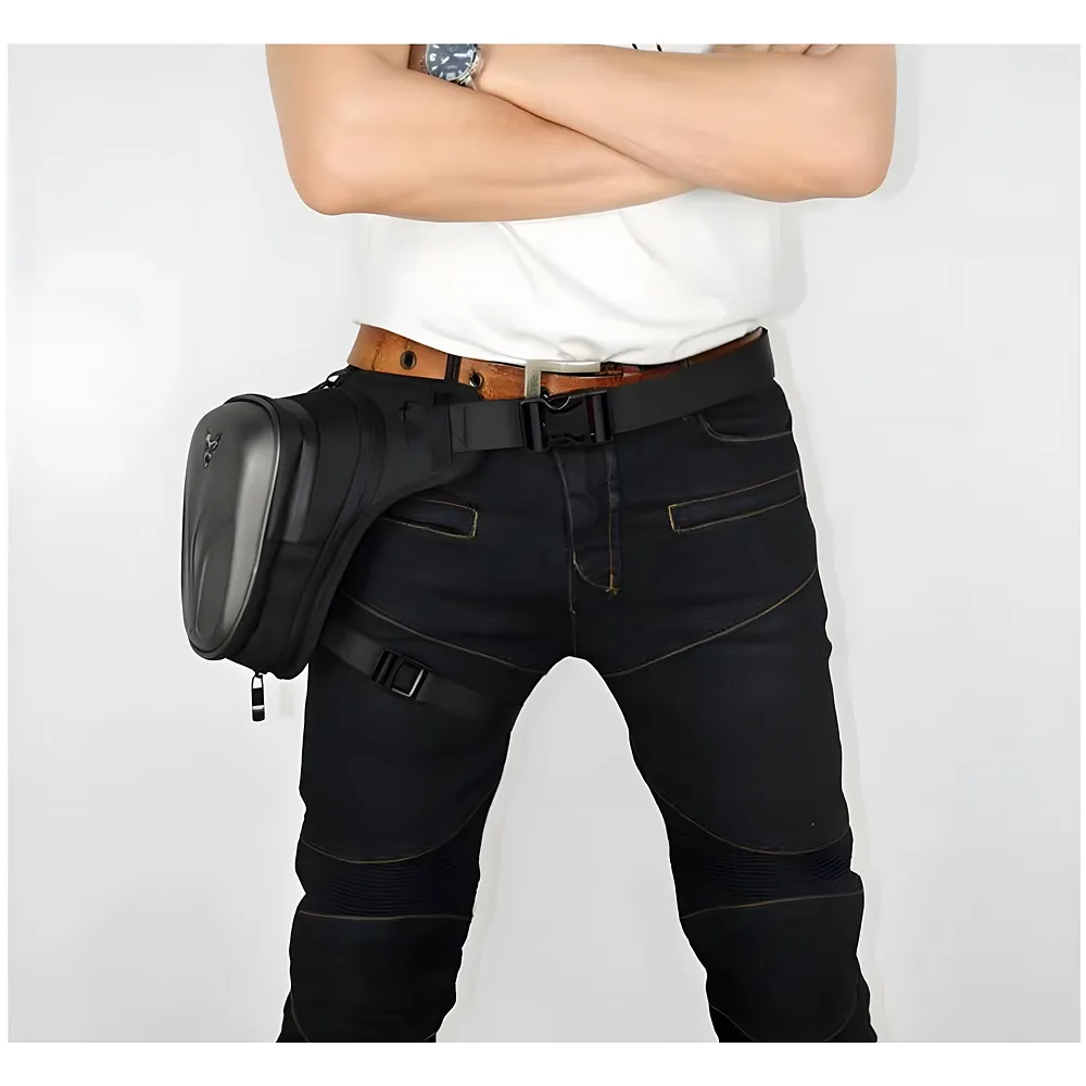 Waterproof Motorcycle Leg Bag | Hard Shell Carbon Texture | 4-Way Wear Leg Crossbody Chest Shoulder | Double Layer Storage | Honeycomb Pad | Men Women