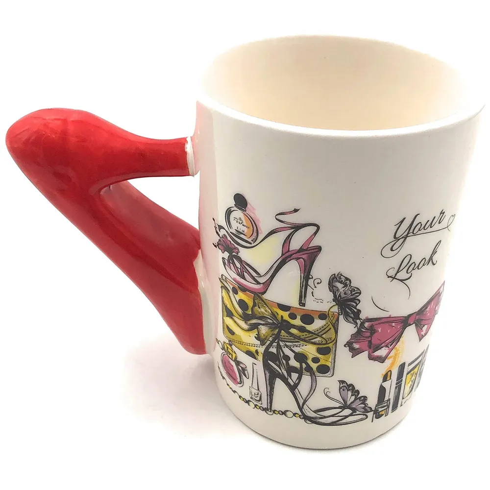 3-D Molded, High Heels Ceramic Mug with Spoon and Lid - Box Packed and High Detailing