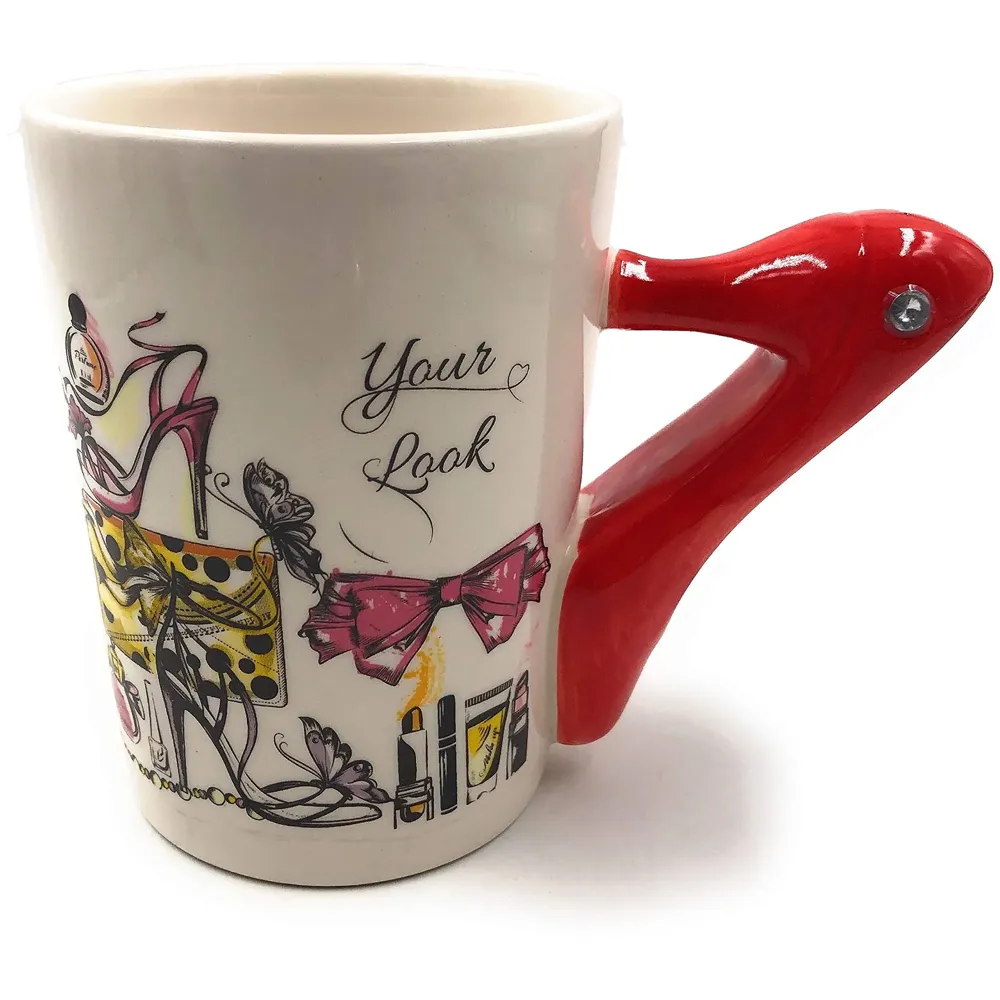 3-D Molded, High Heels Ceramic Mug with Spoon and Lid - Box Packed and High Detailing