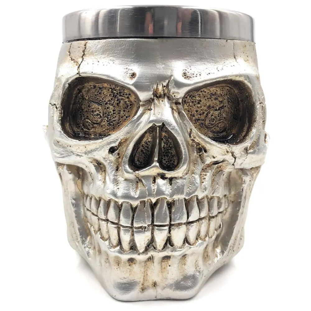 3D Skull Mug Stainless Steel 301-400ml Coffee Tea Cup (Smiling Silver)