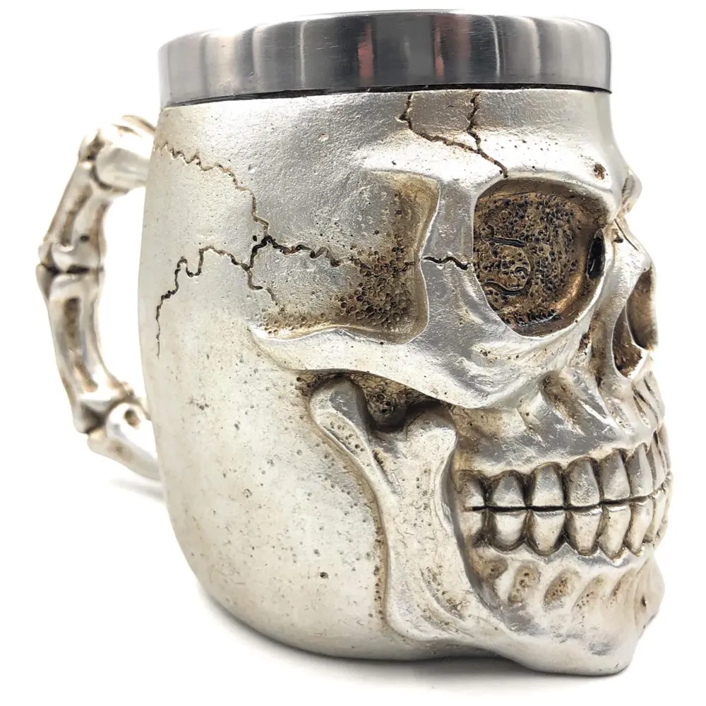 3D Skull Mug Stainless Steel 301-400ml Coffee Tea Cup (Smiling Silver)