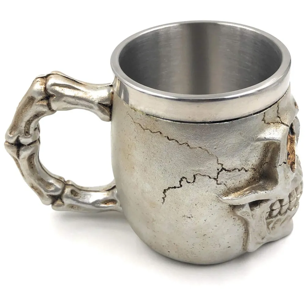3D Skull Mug Stainless Steel 301-400ml Coffee Tea Cup (Smiling Silver)