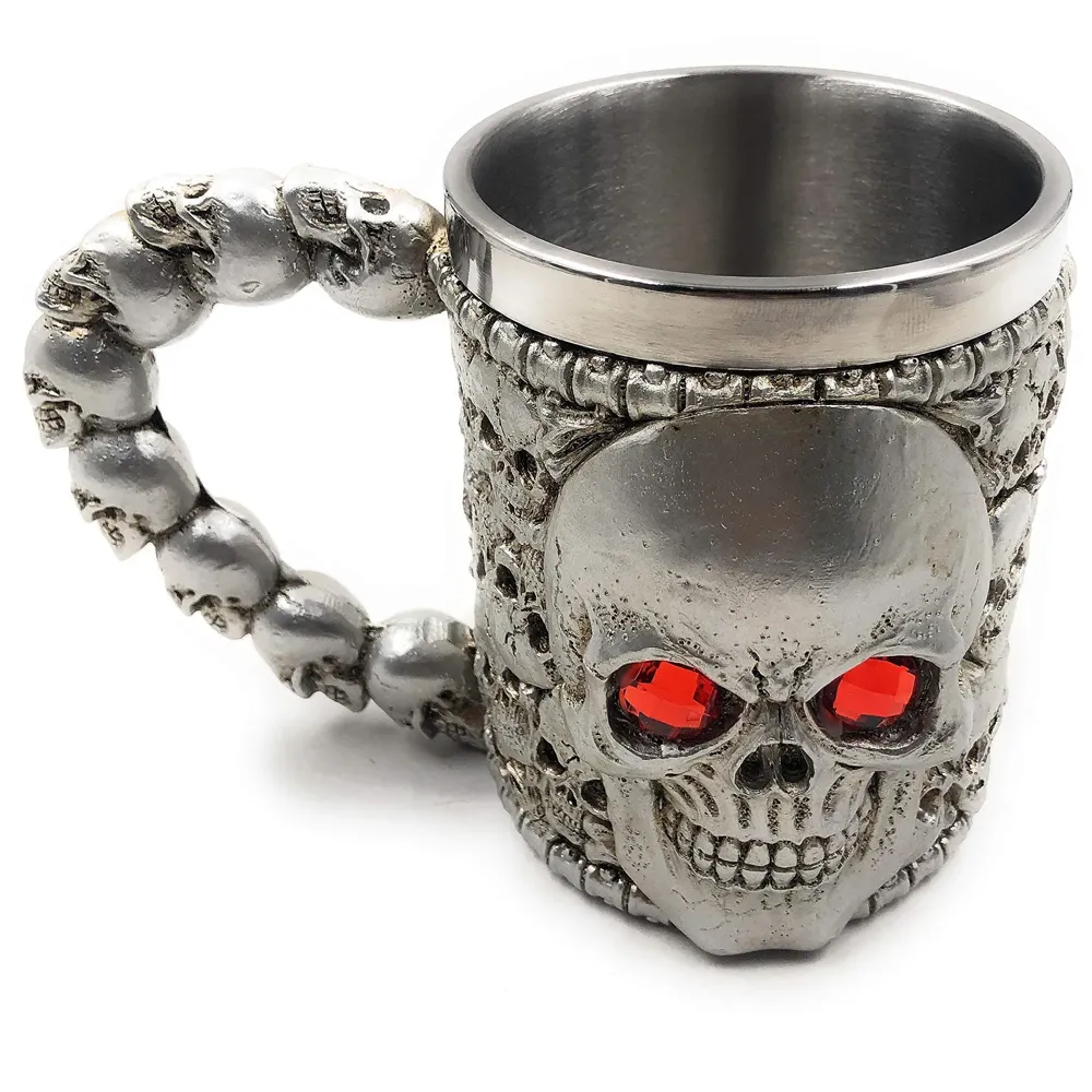 3D Skull Mug Stainless Steel 301-400ml Coffee Tea Cup (Red Eyes Silver)