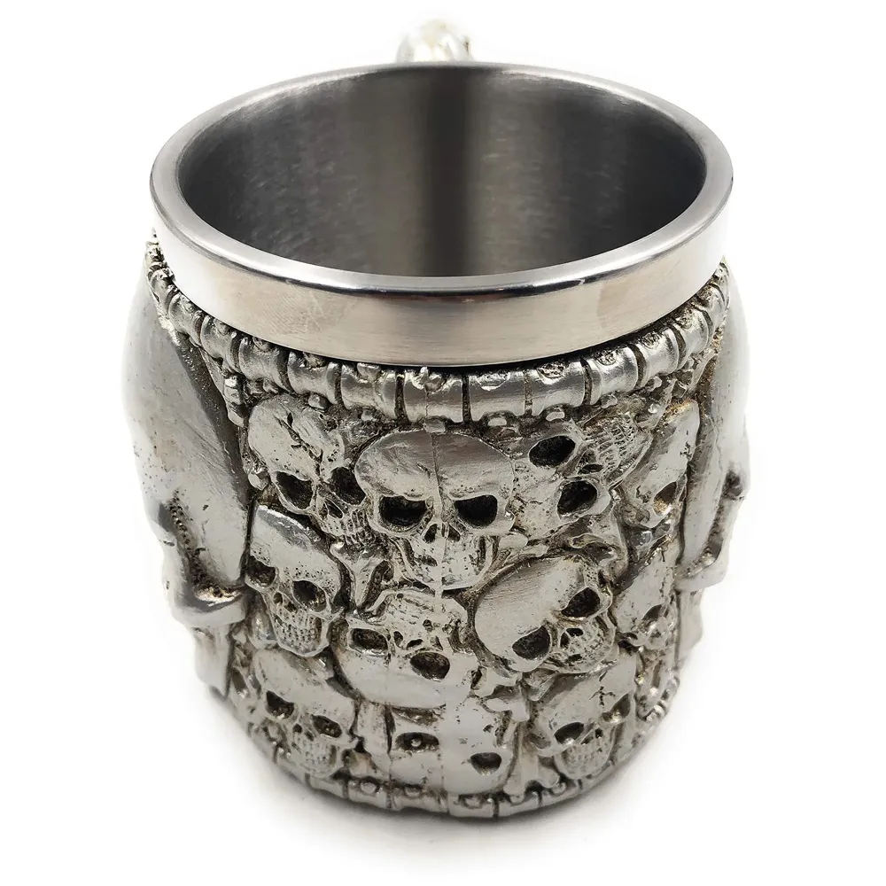 3D Skull Mug Stainless Steel 301-400ml Coffee Tea Cup (Red Eyes Silver)