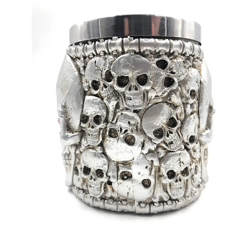 3D Skull Mug Stainless Steel 301-400ml Coffee Tea Cup (Red Eyes Silver)