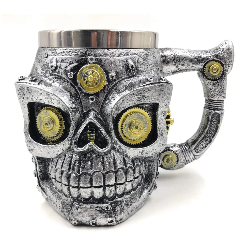 3D Skull Mug Stainless Steel 301-400ml Coffee Tea Cup (Gears)