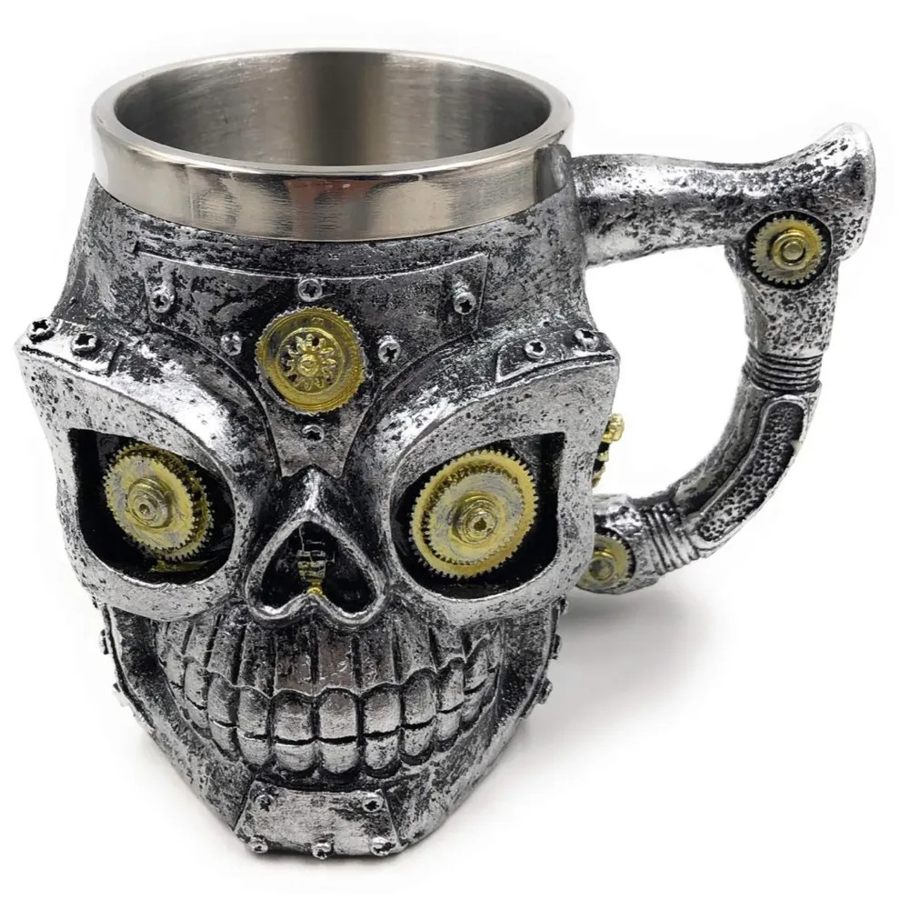 3D Skull Mug Stainless Steel 301-400ml Coffee Tea Cup (Gears)