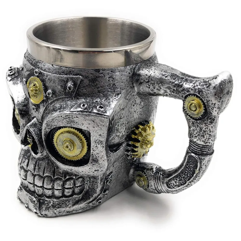 3D Skull Mug Stainless Steel 301-400ml Coffee Tea Cup (Gears)