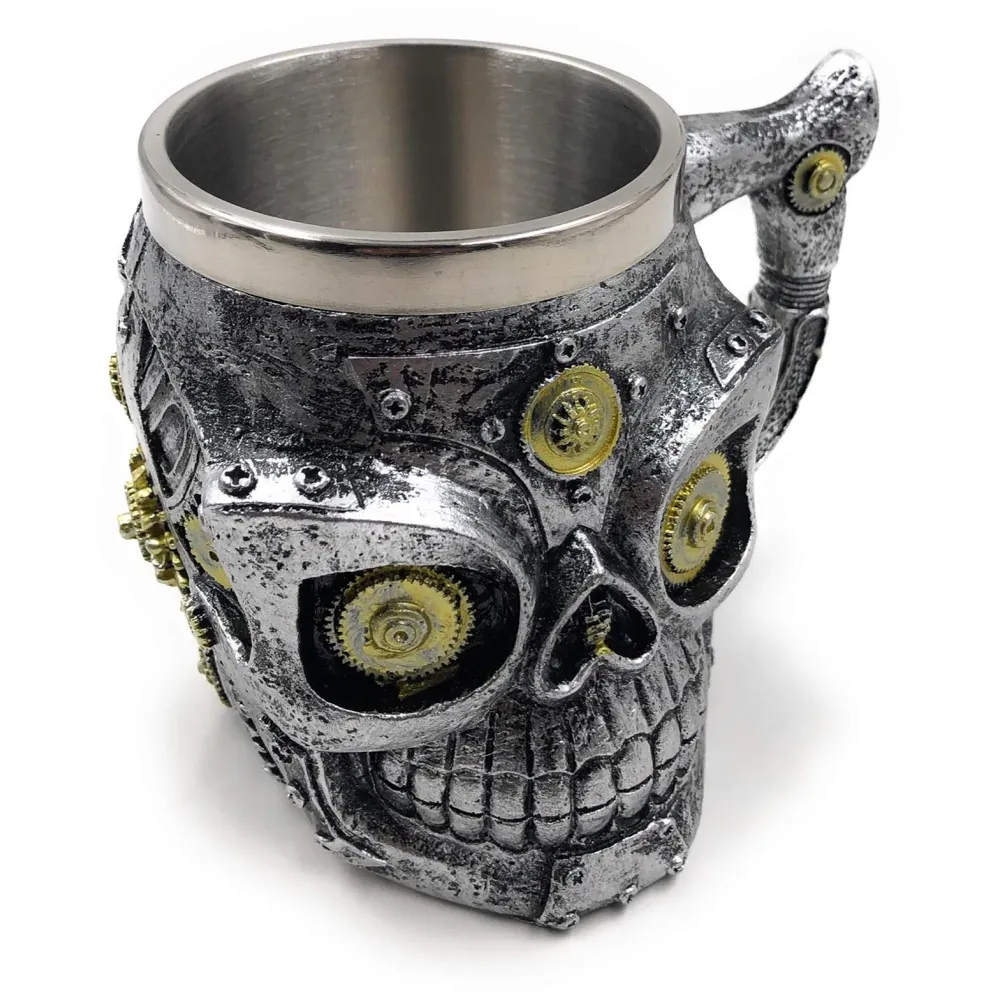 3D Skull Mug Stainless Steel 301-400ml Coffee Tea Cup (Gears)