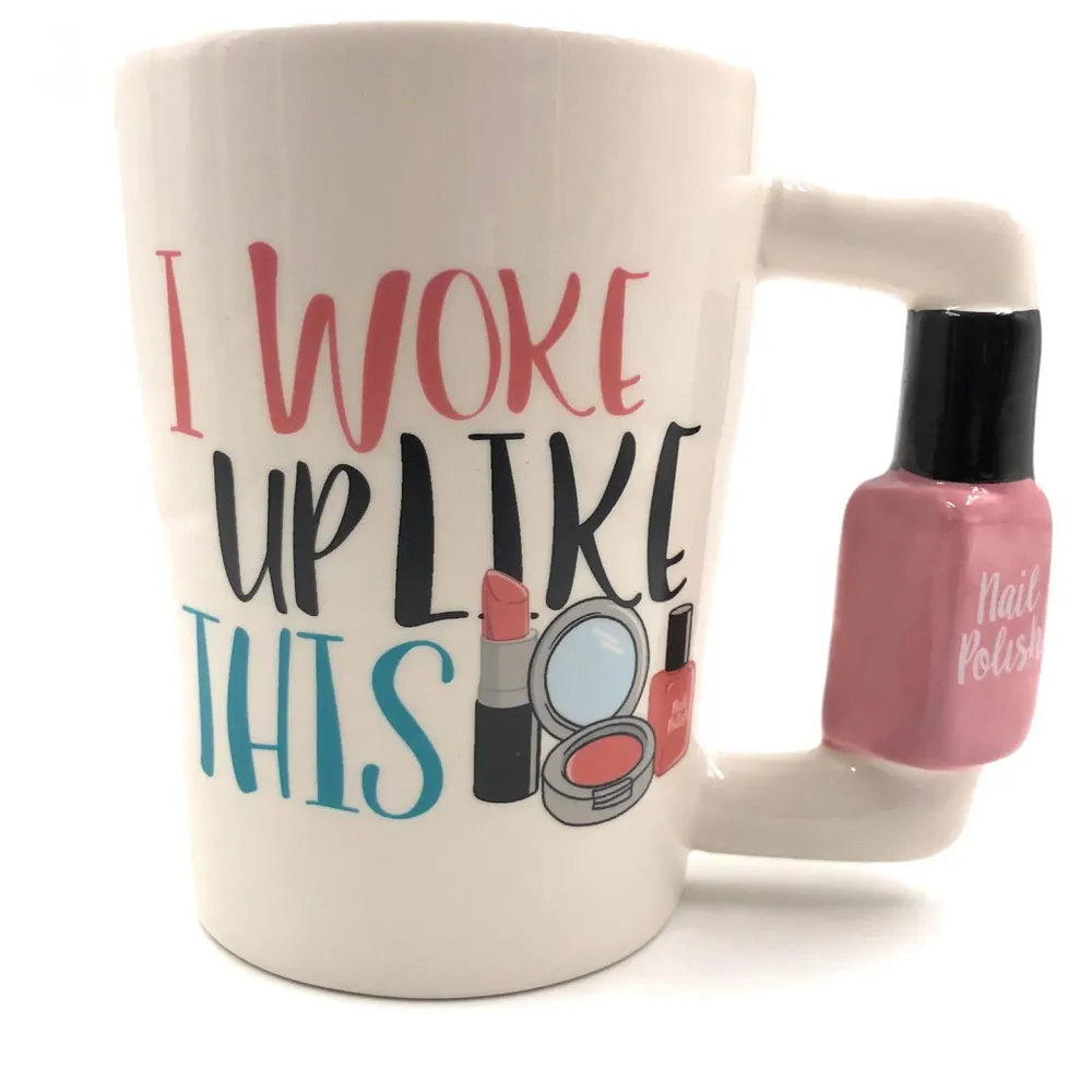 3-D Molded I Cute Animal Ceramic Mug with Spoon and Lid ~ Box Packed and High Detailing (Nail Polish)