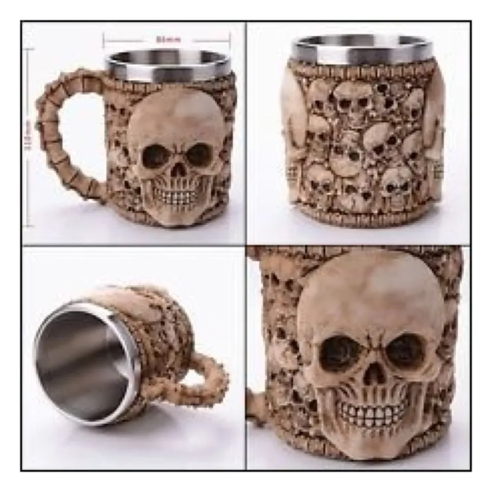 3D Skull Mug Stainless Steel 301-400ml Coffee Tea Cup (Ghost)
