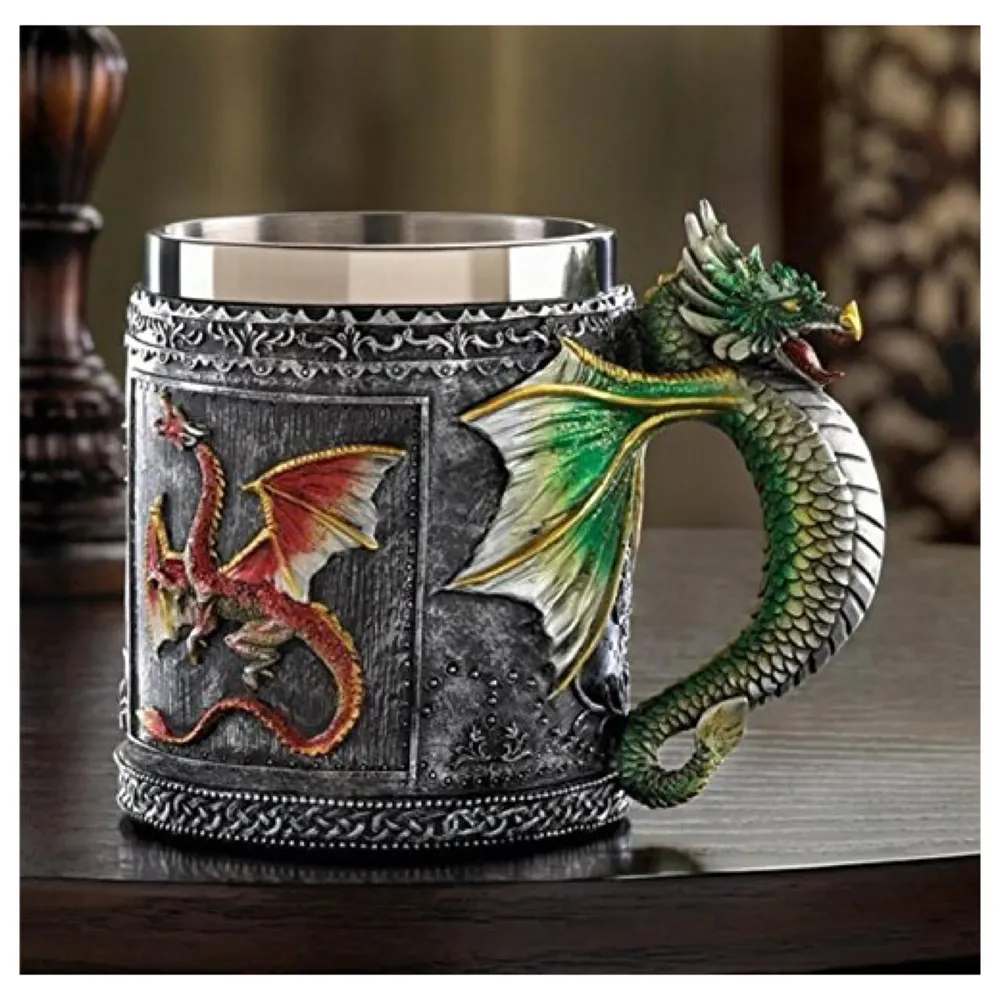 Vintage Dragon Mug, Stainless Steel Hand Painted Coffee Mugs 301-400ML