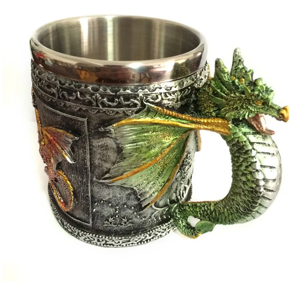 Vintage Dragon Mug, Stainless Steel Hand Painted Coffee Mugs 301-400ML
