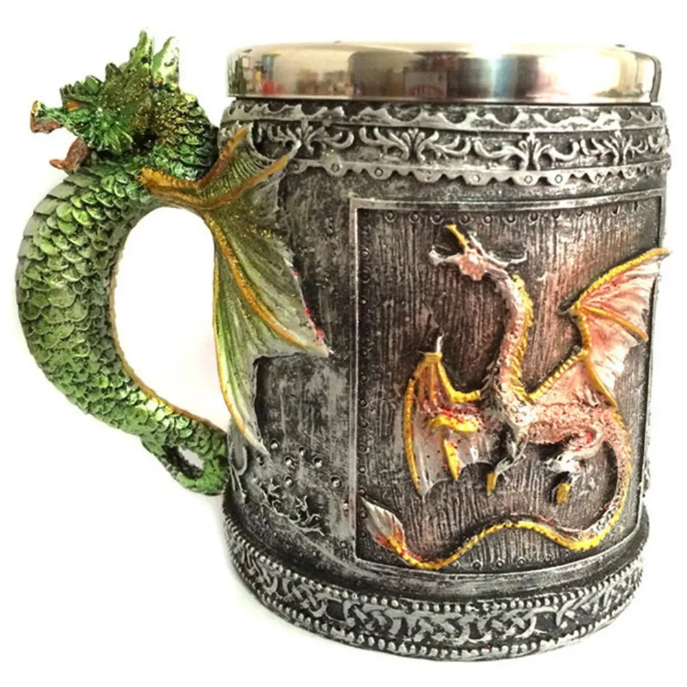 Vintage Dragon Mug, Stainless Steel Hand Painted Coffee Mugs 301-400ML