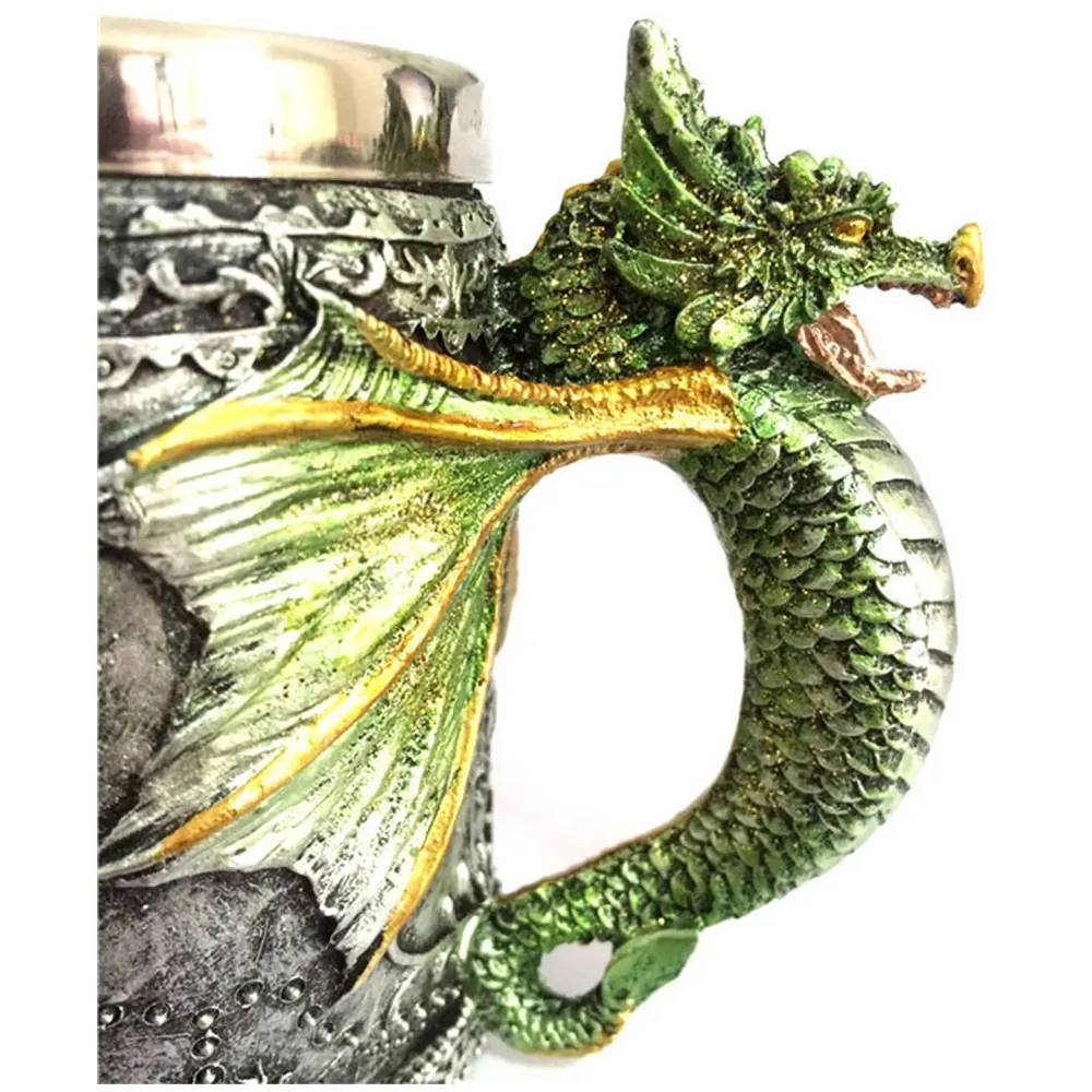 Vintage Dragon Mug, Stainless Steel Hand Painted Coffee Mugs 301-400ML