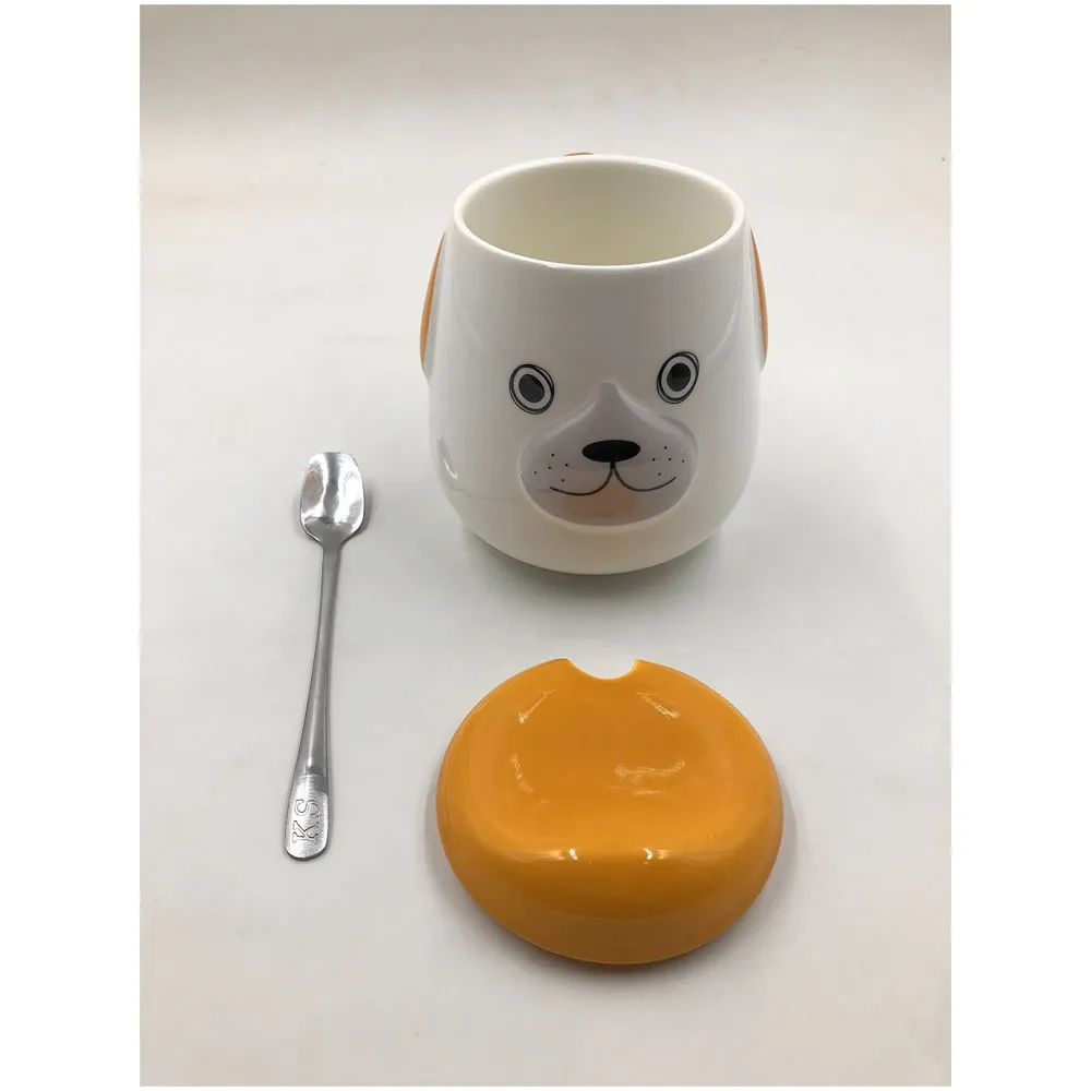 Ceramic Mug With Spoon And Lid - Brown