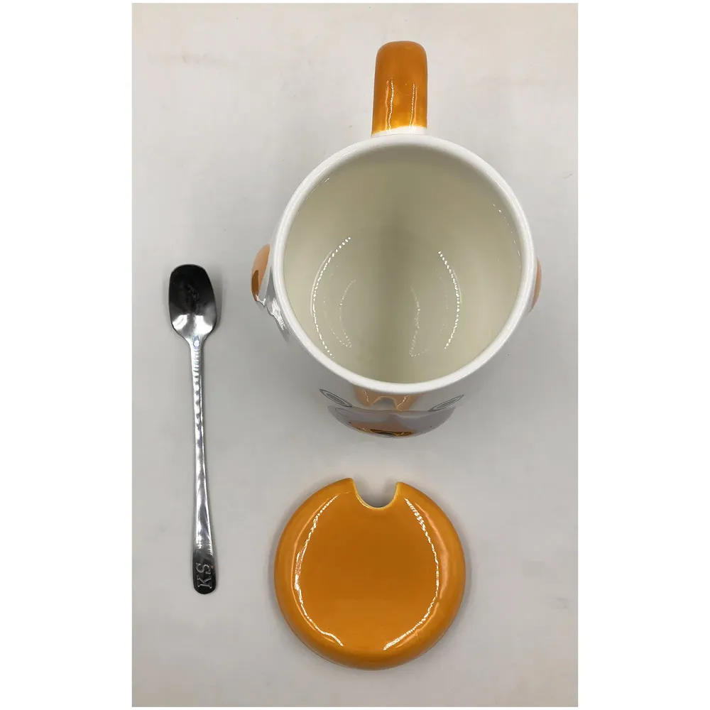Ceramic Mug With Spoon And Lid - Brown