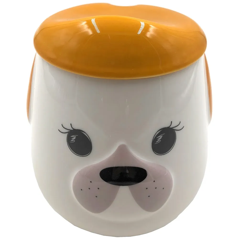 3-D Molded I Cute Animal Ceramic Mug with Spoon and Lid ~ Box Packed and High Detailing (Brown Dog Lashes)
