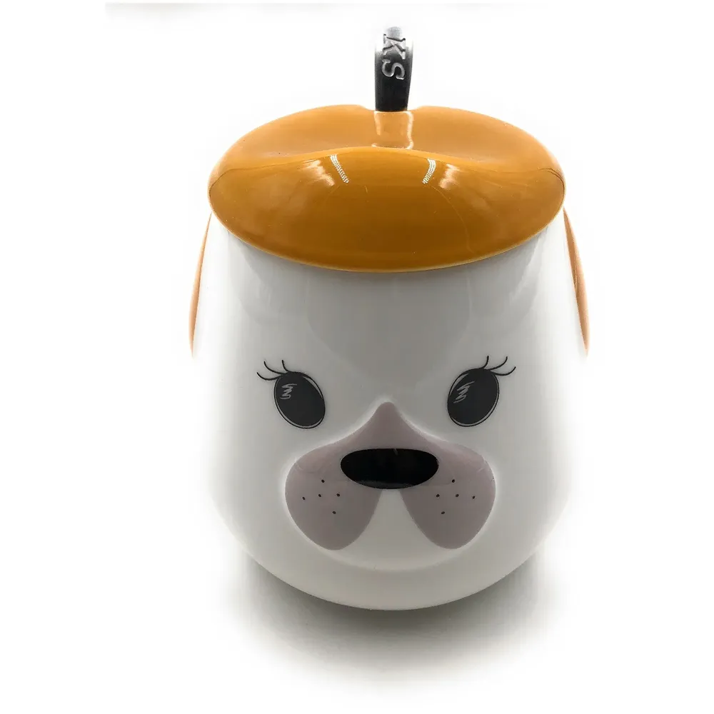 3-D Molded I Cute Animal Ceramic Mug with Spoon and Lid ~ Box Packed and High Detailing (Brown Dog Lashes)