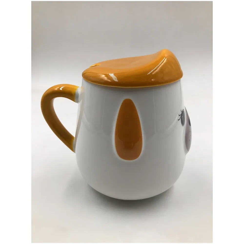3-D Molded I Cute Animal Ceramic Mug with Spoon and Lid ~ Box Packed and High Detailing (Brown Dog Lashes)