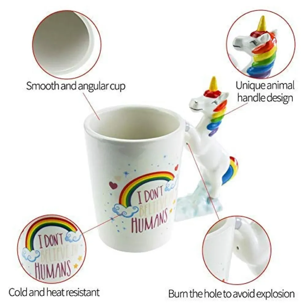Unicorn Mug 3D Creative Art Coffee Mug Ceramic Milk Cups Travel Mug, Quality Ceramic Mug for Kids - White, 350 ml
