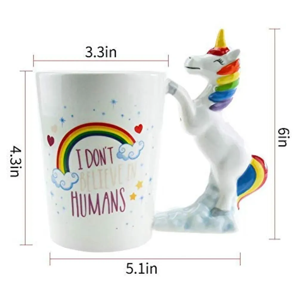 Unicorn Mug 3D Creative Art Coffee Mug Ceramic Milk Cups Travel Mug, Quality Ceramic Mug for Kids - White, 350 ml