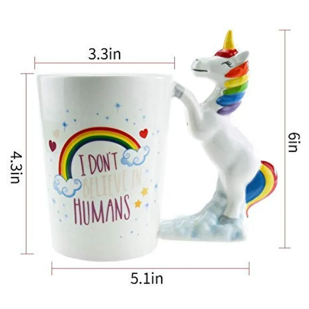 Unicorn Mug 3D Creative Art Coffee Mug Ceramic Milk Cups Travel Mug, Quality Ceramic Mug for Kids - White, 350 ml