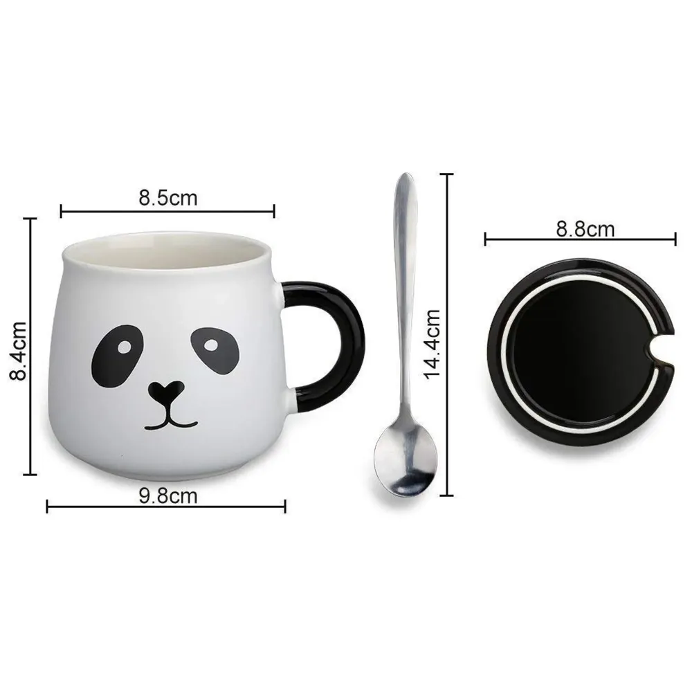 3-D Molded I Cute Animal Ceramic Mug with Spoon and Lid ~ Box Packed and High Details (Panda Face)