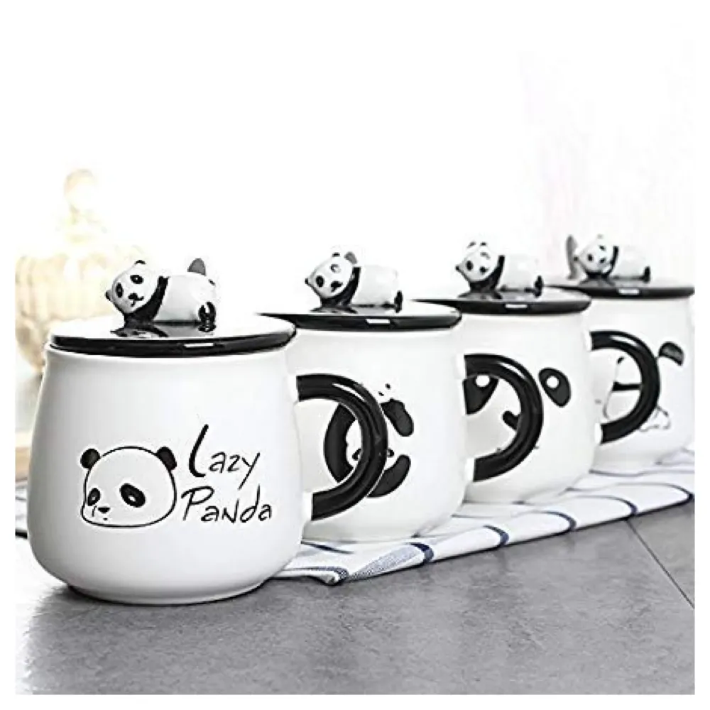 3-D Molded I Cute Animal Ceramic Mug with Spoon and Lid ~ Box Packed and High Detailing Panda