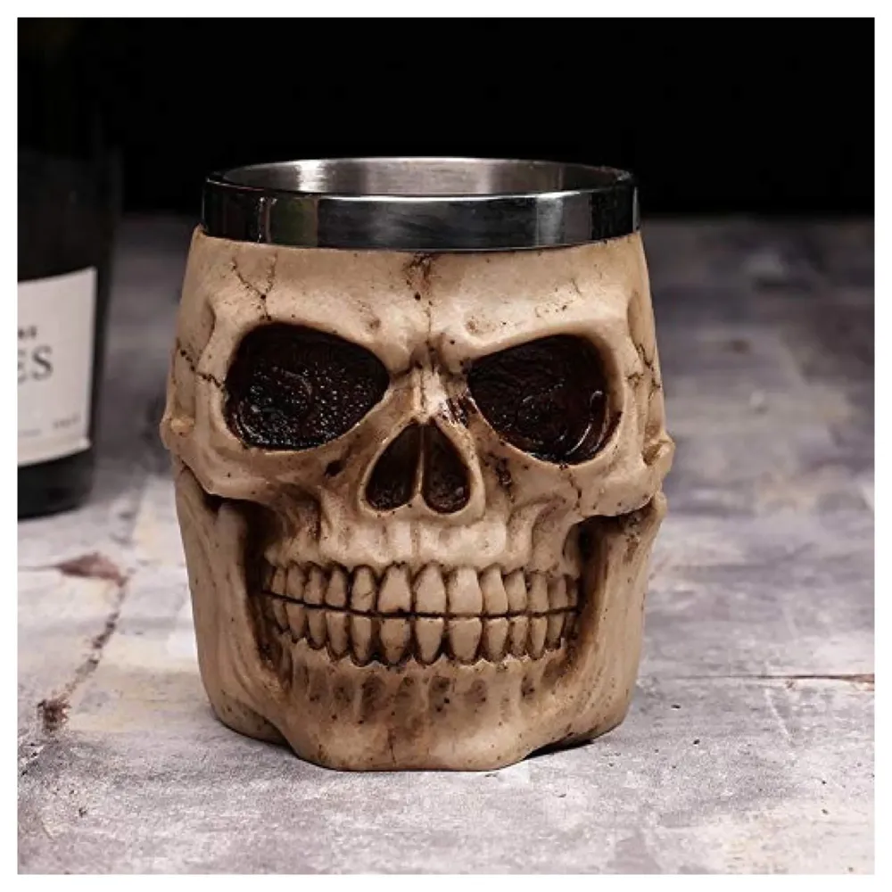 3D Skull Mug Stainless Steel 301-400ml Coffee Tea Cup (Skull Smiling)